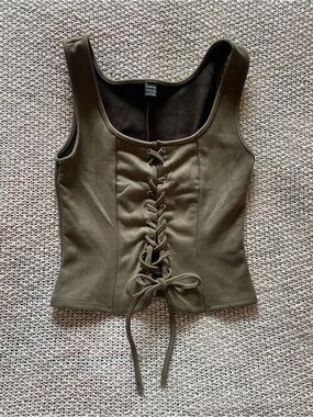 SHEIN Olive Lace-Up Corset Tank